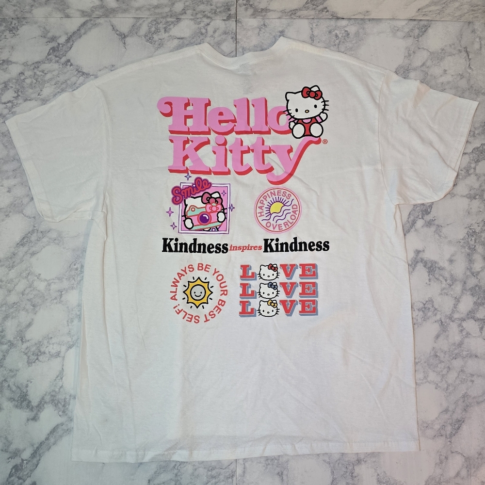 Hello Kitty Graphic Tee Pink and White Short Sleeve Top XL NWOT